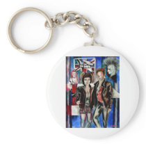 punk rock music print , with popart by T J Conway Keychains