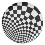 Punk warped retro checkerboard in black and white dinner plates