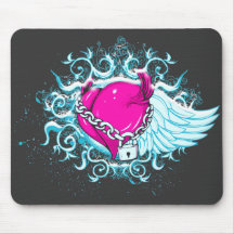 punk winged locked heart mouse pads