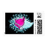 punk winged locked heart postage