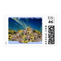 PUPPIES AND FLOWERS (GOLDEN RETRIEVERS) POSTAGE STAMP