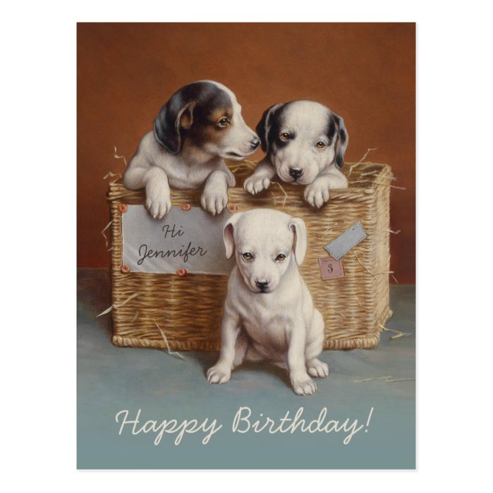 Puppies in a basket CC0686 Carl Reichert Birthday Postcard