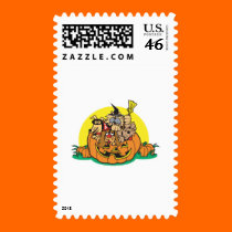 puppies in a pumpkin stamps