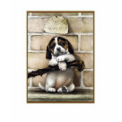 - Here we have a cute 4 week old puppy dog, hoping to be adopted. The puppy is leaning against a brick wall and holding a stick. This adorable puppy image was originally published as an advertising card by L. Prang & Co. It was created by M.W. Bowsall in the late 1800s or very early 1900s.: Sizes  Available colors: black