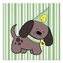 Puppy 4th Birthday Party Kids Lime Custom Invite