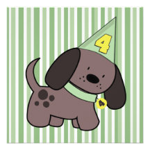 Puppy 4th Birthday Party Kids Lime Custom Invite