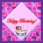 Puppy and Pink Hearts Birthday Poster posters