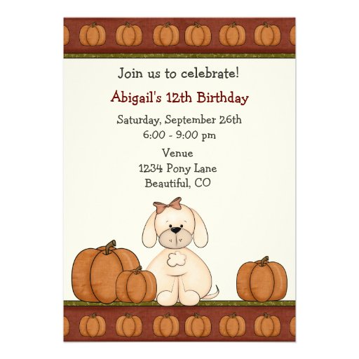 Puppy and Pumpkins Autumn Birthday Invitation