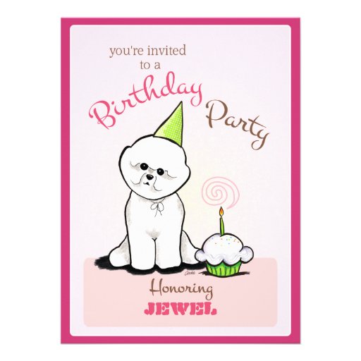 Puppy Birthday Party Bichon Girl Off-Leash Artâ„¢ Announcement