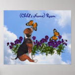 Puppy Butterflies Kids Room Personalized Poster posters