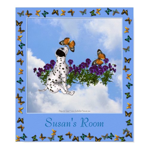 Puppy Butterflies Violets Kids Room Personalized P print