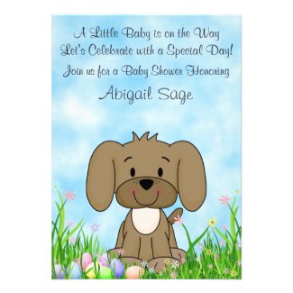 Puppy Dog and Easter Eggs Baby Shower Invitation