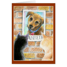 Puppy dog, cats, "wanted" greeting or note card