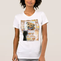 Puppy dog, cats, "wanted" poster tee shirt