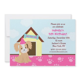 Puppy Dog Custom Birthda Party Invitations girls invitation