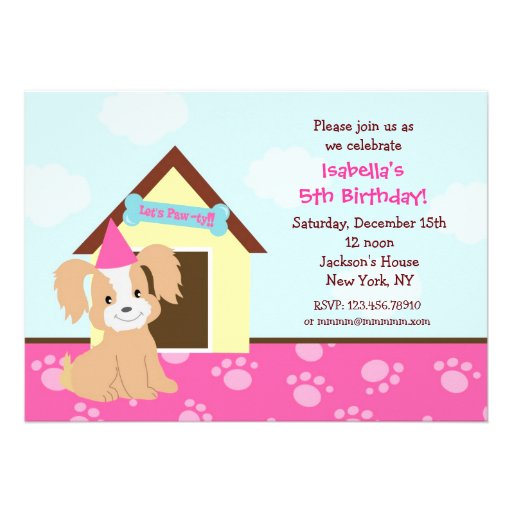 Puppy Dog Custom Birthda Party Invitations girls