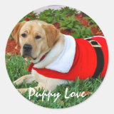 Puppy Love - Puppy in Santa Outfit Round Sticker