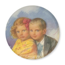 Puppy Love, Vintage Child, Boy & Girl Portrait magnets by KahunaLuna Puppy Love, Vintage Child, Boy & Girl Portrait magnets