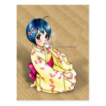 Puppy Love Yukata Girl postcards