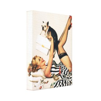 Puppy Lover Pin-up Girl - Retro Pinup Art Stretched Canvas Print
