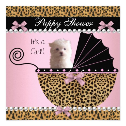 Puppy Shower Cute Dog Pink Leopard Custom Invitations