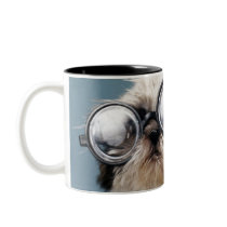 Puppy wearing thick glasses mug