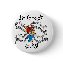 Puppy with Pencil 1st Grade Rocks Button