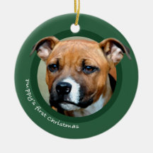 Puppy's First Christmas (American Staffordshire) Christmas Tree Ornaments
