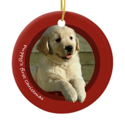 Puppy&#39;s First Christmas (Golden Retriever) Christmas Ornaments