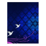 Pure white love birds on bluish damask pattern postcards