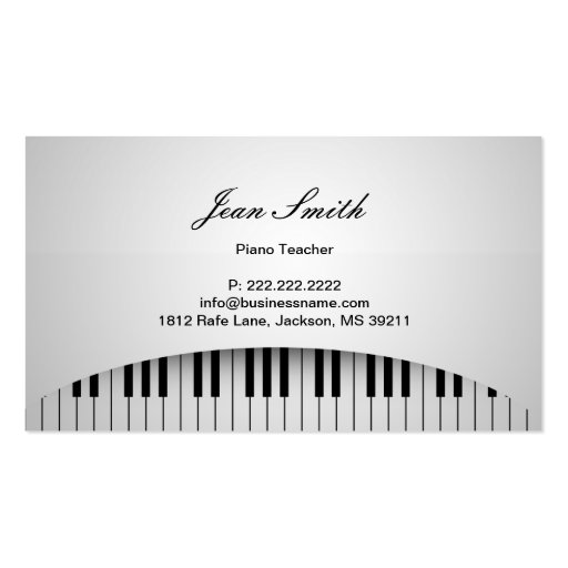 Pure White Piano Keys Piano Teacher Profile Card Business Card Templates (front side)