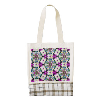 Purpel blue white checked floral pattern No11 Zazzle HEART Tote Bag