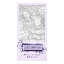 Purple Abstract Floral Just Married Photo Greeting Card