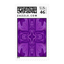 Purple abstract wood cross postage stamp