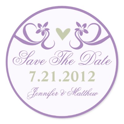Purple Accent Green Heart Save The Date Stickers