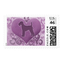 Purple Airedale Terrier Valentine Postage Stamp