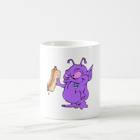Purple Alien about to Eat Hotdog Coffee Mugs