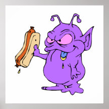 Purple Alien about to Eat Hotdog Posters