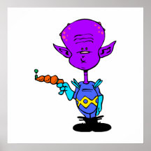 Purple Alien with raygun Posters