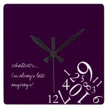 Purple Always Late : Square Wall Clock