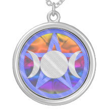 Purple Amber Pentagram Triple Goddess Necklace