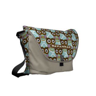 Purple and Aqua Cute Owl Pattern You Choose Colors rickshawmessengerbag