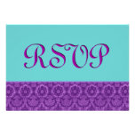 Purple and Aqua RSVP Vintage Damask Wedding Ver2 Personalized Announcement at Zazzle