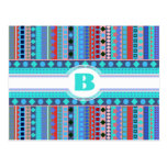 Purple and Aqua Tribal Beat Zigzag Stripes Pattern Post Cards