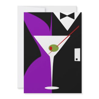 Purple and Black Classy Martini Cocktail Custom Announcements