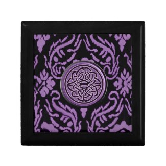 Purple and Black Damask and Celtic Knot Keepsake Box