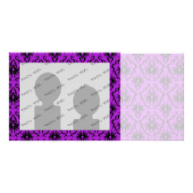Purple and Black Damask Design. Gothic. Personalized Photo Card