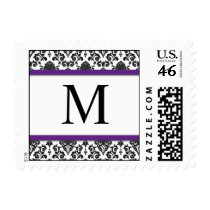 Purple and Black Damask Monogram Postage