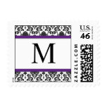 Purple and Black Damask Monogram Postage postage