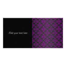 Purple and Black Damask Pattern Photo Greeting Card